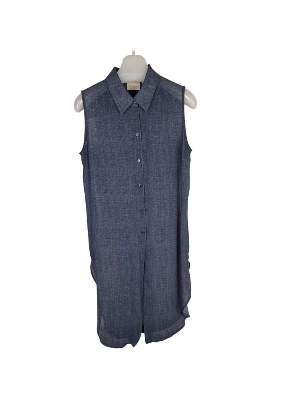 Chico's Blue Sheer Sleeveless Button-Down Long-Line Blouse Size 1